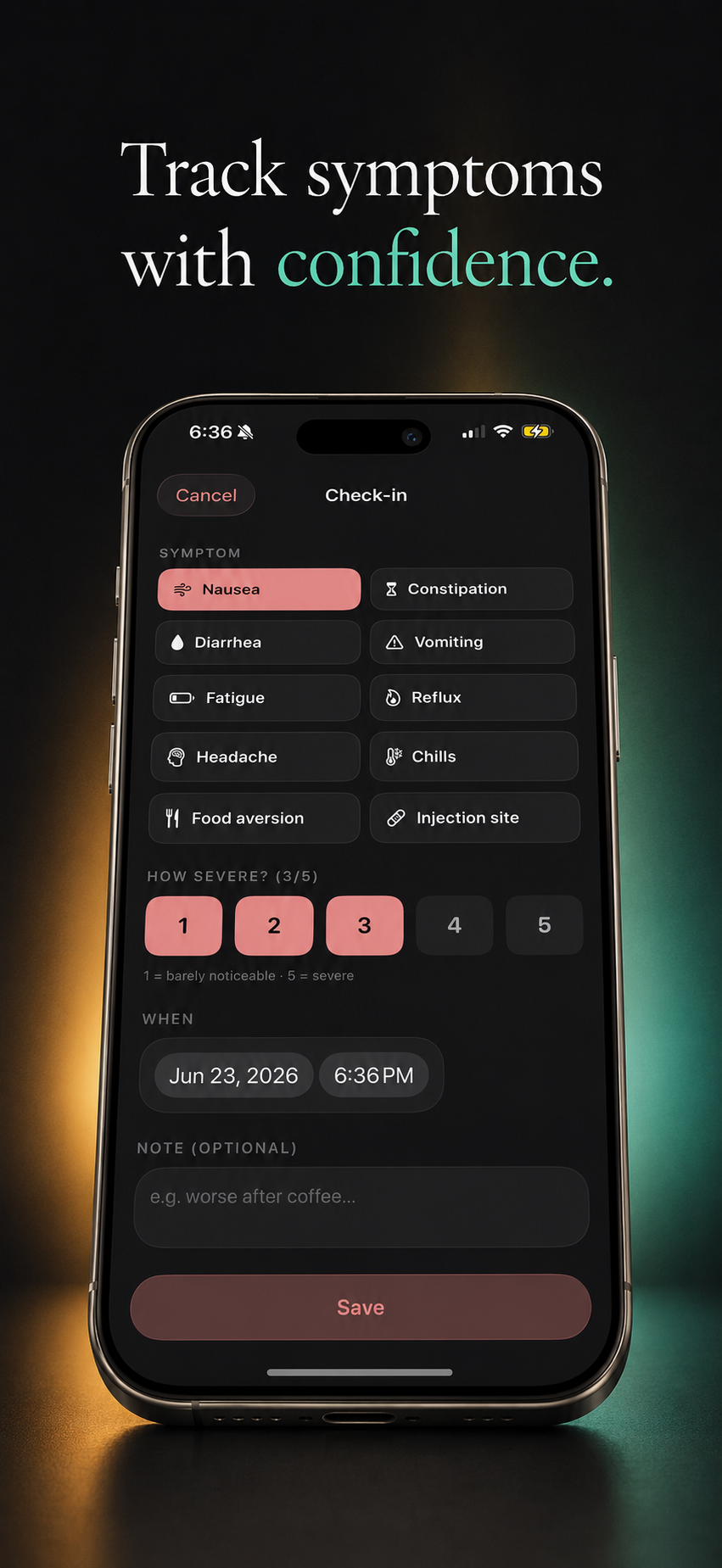 Symptom check-in — Track with confidence